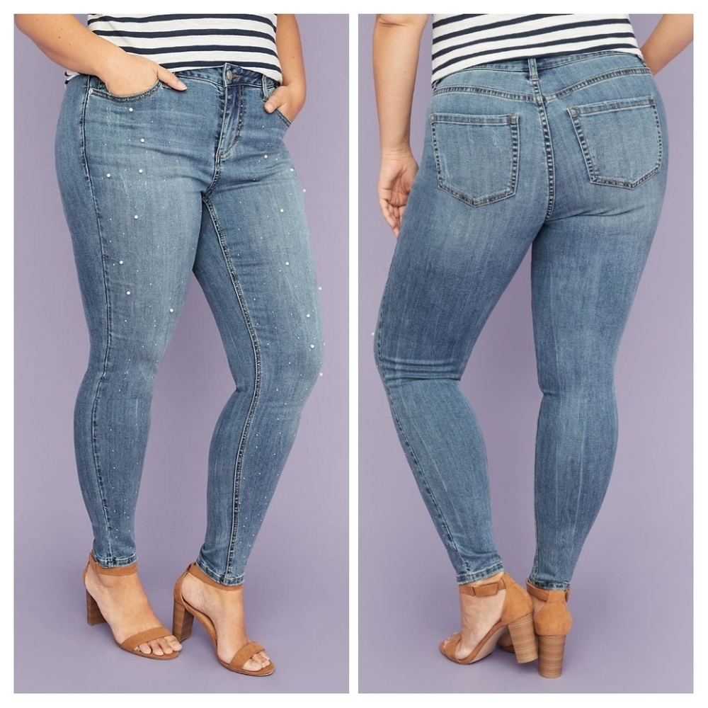Lane Bryant Super Stretch Skinny‎ Jean - Faux Pearl